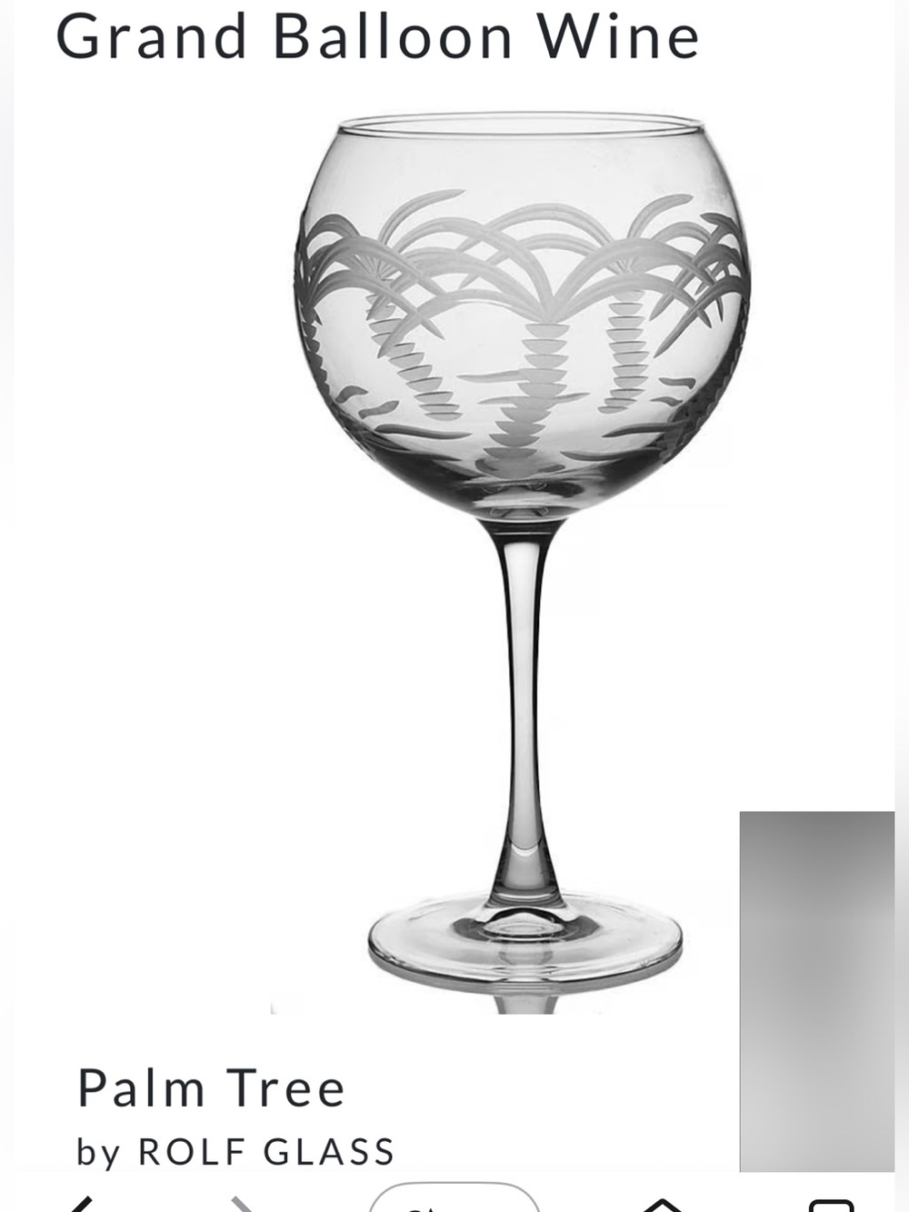 Stunning Rare Palm Tree Grand Balloon Wine Glass by Rolf 8" Tall EUC
